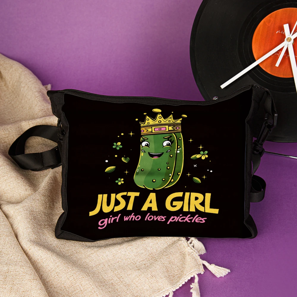 Just A Girl Who Loves Pickles Crossbody Bag Black Cute Pickle With Crown And Stars Print Shoulder Bags For Women Girls Casual Ev