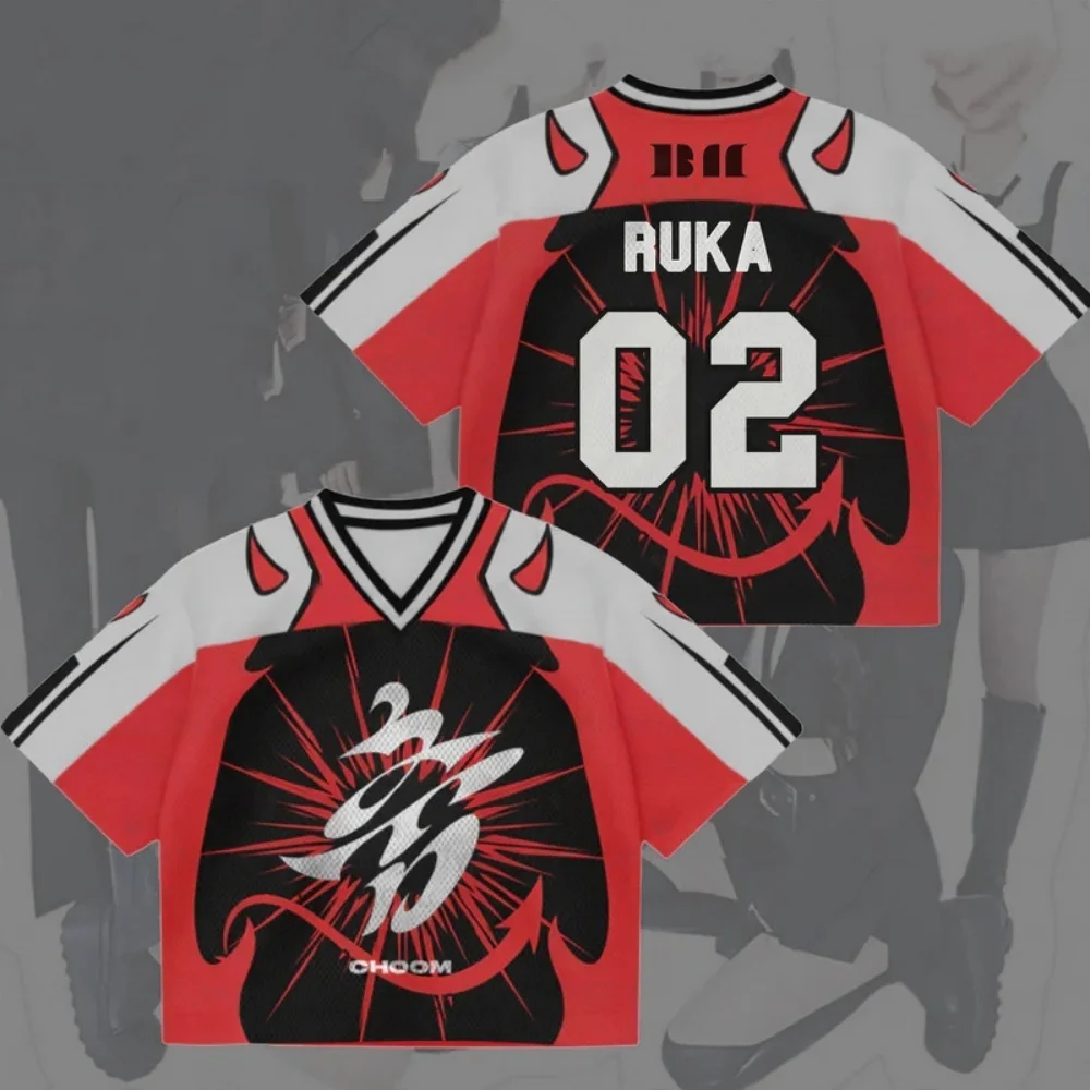 Neues Familien-Matching Kpop Ahyeon 07 Teufelshorn Kontrastfarbenes Fußballtrikot Eltern-Kind Mesh Streetwear Casual Fan T-Shirt – Detail 13