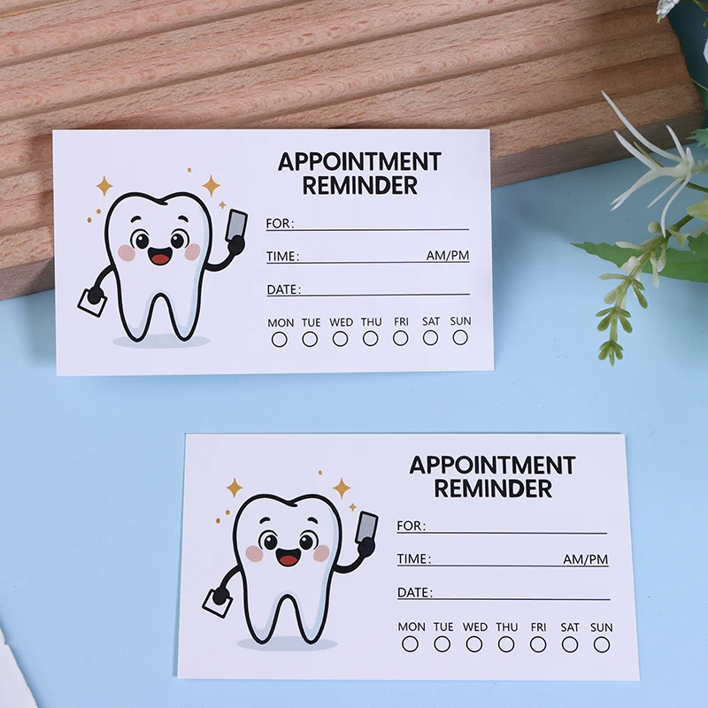 

100pcs Tooth Design Dental Appointment Reminder Cards Professional Patient Notification Cards With Checkboxes Time & Date