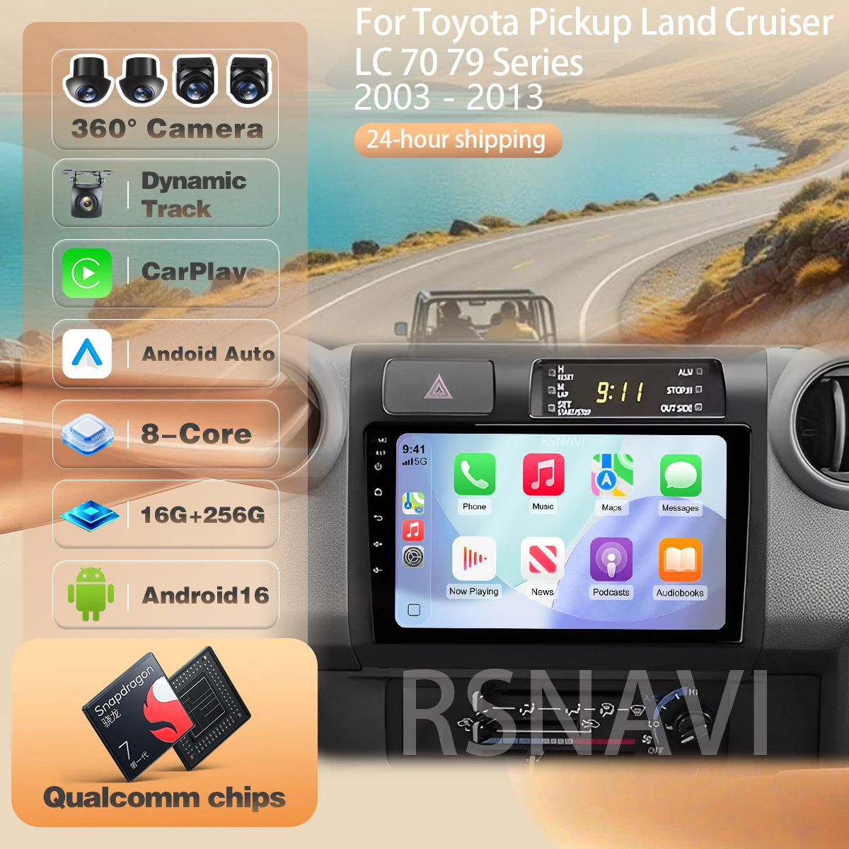 For Toyota Pickup Land Cruiser LC 70 79 Series 2007 - 2020 Carplay Auto bt Car Radio Player Plug and Play Navigation Android 16