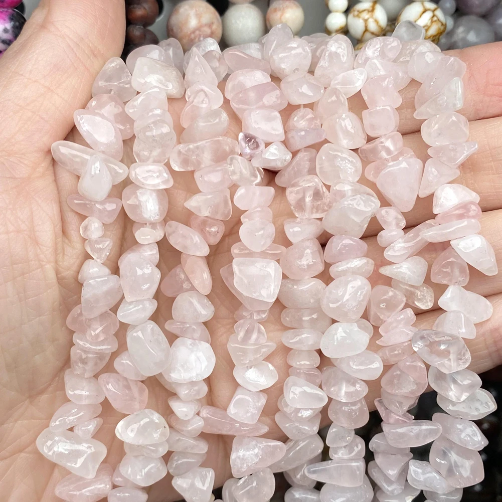 Rose Pink Quartz Chips Beads For Needlework 8mm-12mm Irregular Natural Stone Beads Accessories Diy Jewelry Making Bracelets 15\