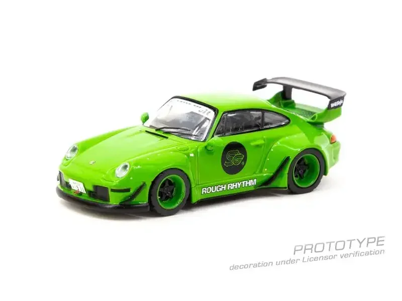 TW ターマックワークス x スチューデントドライバー 1/64 RWB 993 ラフリズム フューエルフェスト グリーン シミュレーション合金モデルカー