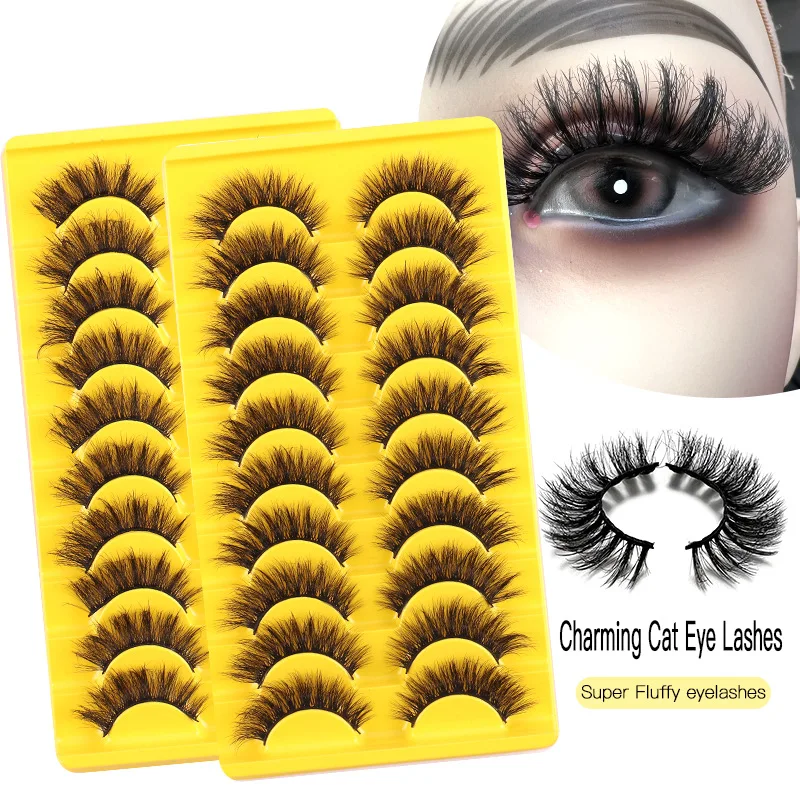 

10 Pairs Cat Eyes Strip False Eyelashes Thick Fluffy Soft Fake Eyelashes Extension Faux Mink Curl Dramatic Lashes Long Lasting