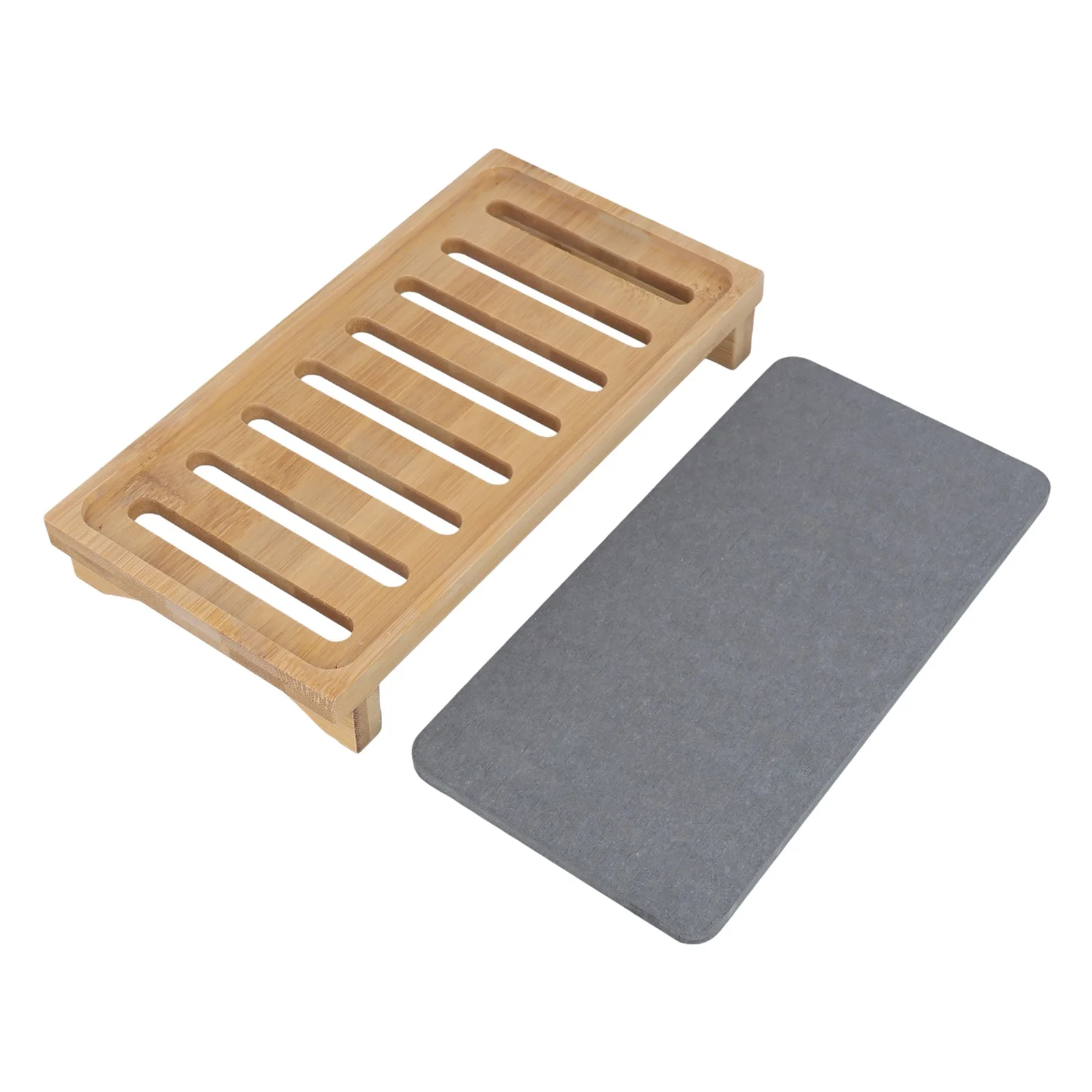 Wooden Base Diatomite Tray Coasters Drying Mat For Sink Bathroom Organizer Household Supplies For Home