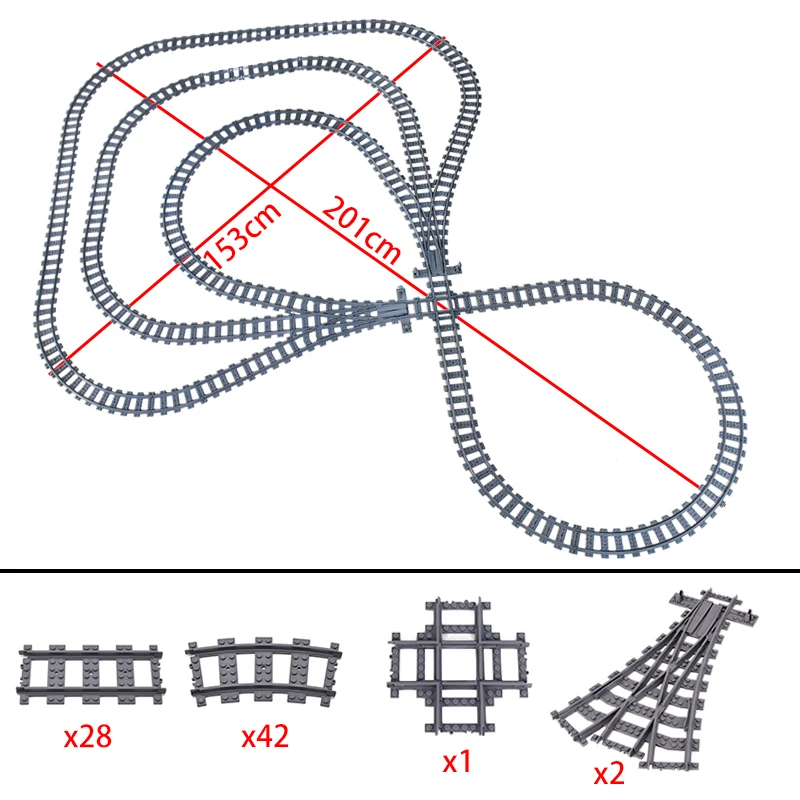 Stadstreinen Links En Rechts Punten Flexibel Wisselen Spoorwegovergangen Rails Gevorkte Rechte Gebogen Bouwstenen Speelgoed