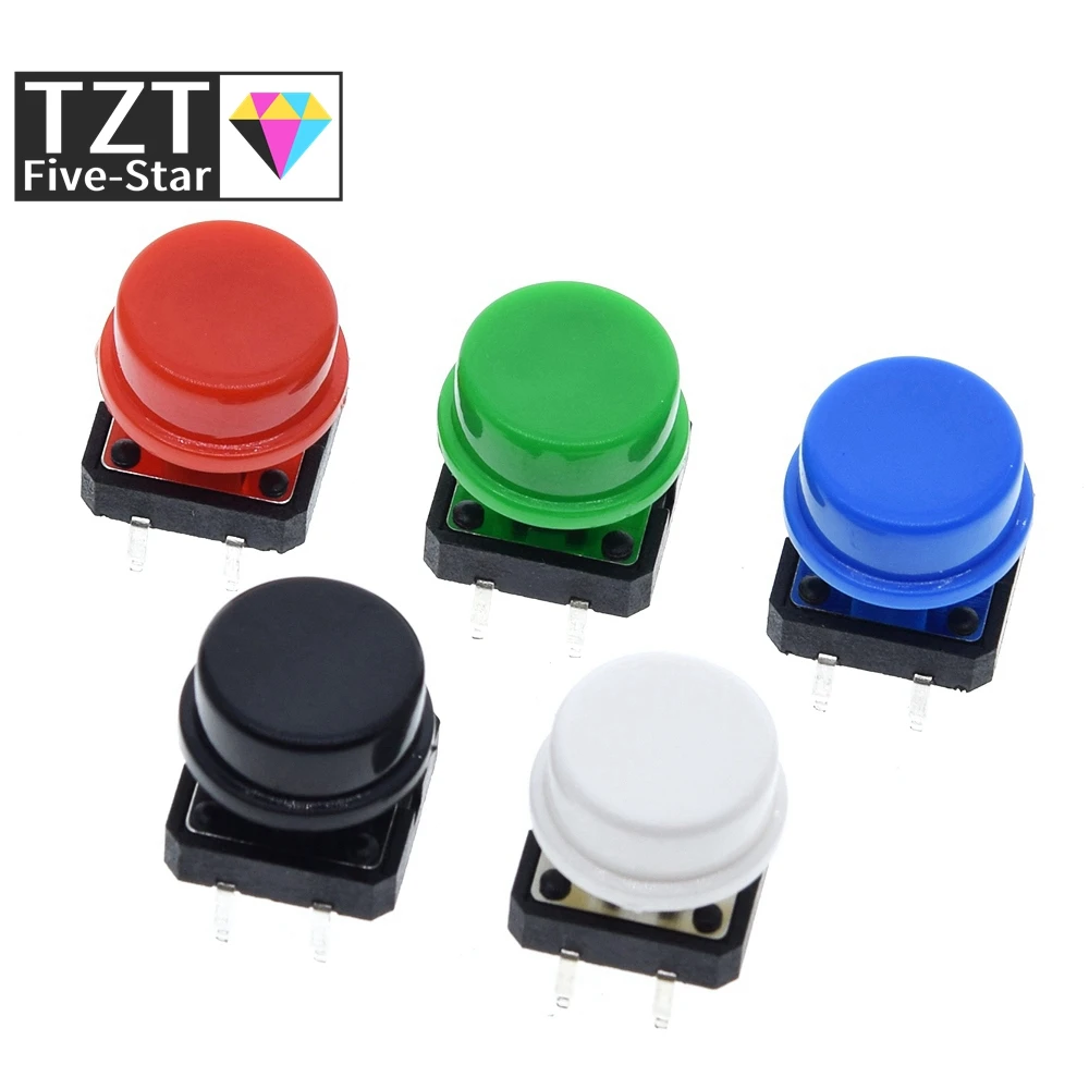 25PCS Tactile Push Button Switch Momentary 12*12*7.3MM Micro switch button + 25PCS Tact Cap(5 colors) for Arduino Switch