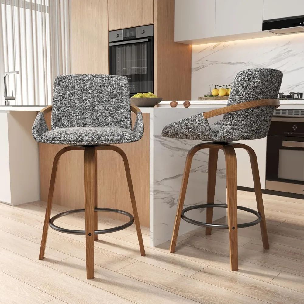 

Bar Stools Set of 2 Modern Swivel Bar Stools, 26 Inch Counter Height Bar Stools with High Backrest,Linen Wood Upholstered Stools