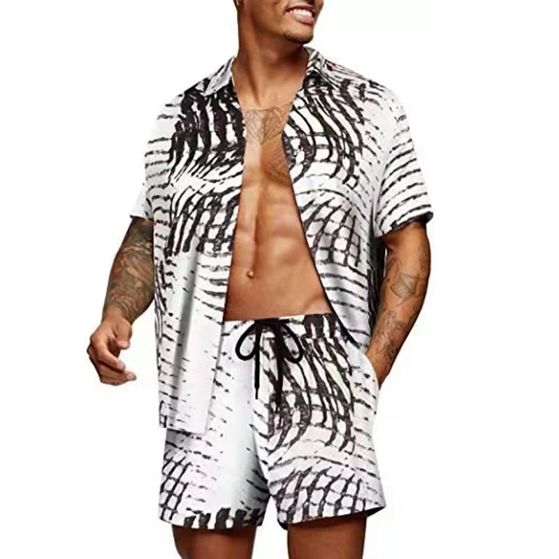 2-piece shirt dress men\'s fashion shirt+shorts 3D two-piece shirt Hawaii beach shirt set boys vacation