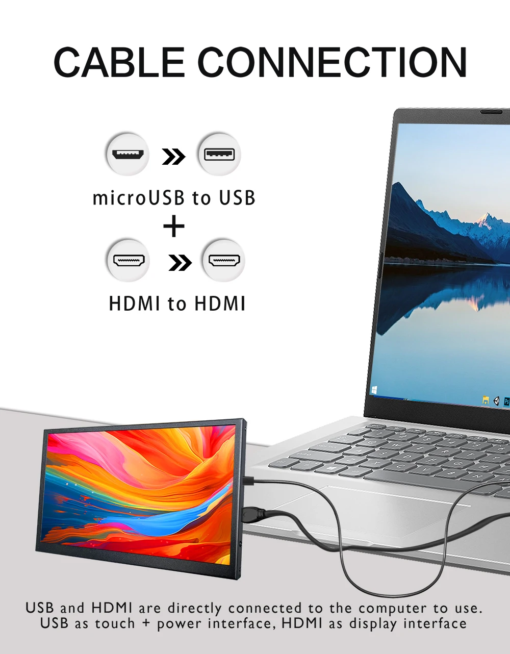 LESOWN  7inch mini Small Monitor 1024x600 HDMI IPS Screen 10.1 inch Touch Wide Computer PC Display Temperature Monitoring image 2