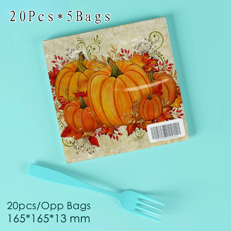 Fragrance Free Tissue Paper Festive Halloween Party Pumpkin Colourful Food Grade Printed Tissue Paper 33 Napkins 100pcs