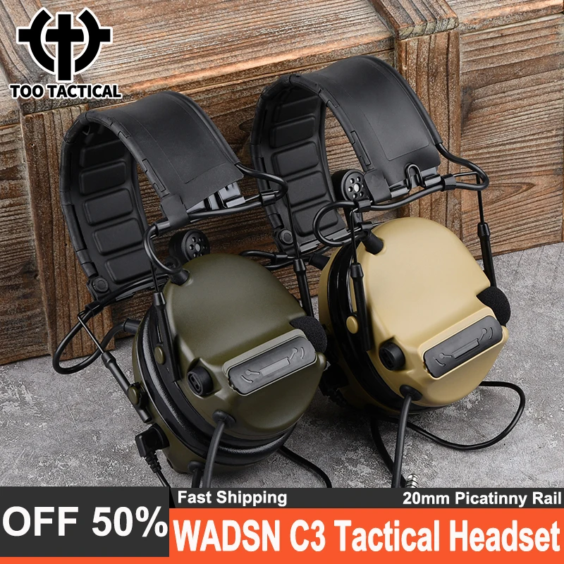 WADSN C3 Tactical C III Headset  Adaptive Noise Canceling Microphone Dual Communication Outdoor Hunting Hearing Protection