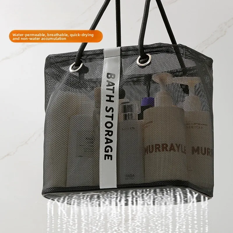 New Portable Toiletries Storage Bag Large Capacity Grid Drain Basket Essential Handbag for Bathing & Swimming Cosmetic Organizer