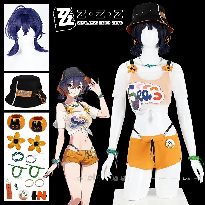 2025 22 Zenless Zone Zero Belle Cosplay disfraz peluca traje de baño traje de verano para mujeres niñas sombreros sombrero pendientes collar Accesorios