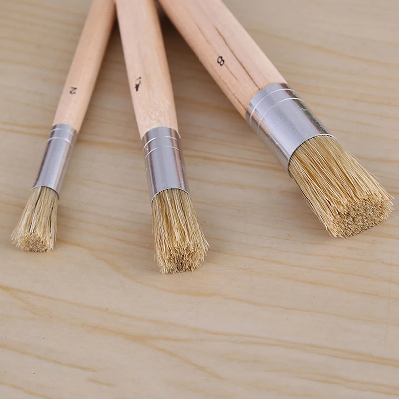 /KQM/3PCS Set Wooden Stencil Brush Chalk Paint Natural Pure Hog Bristle brush Round