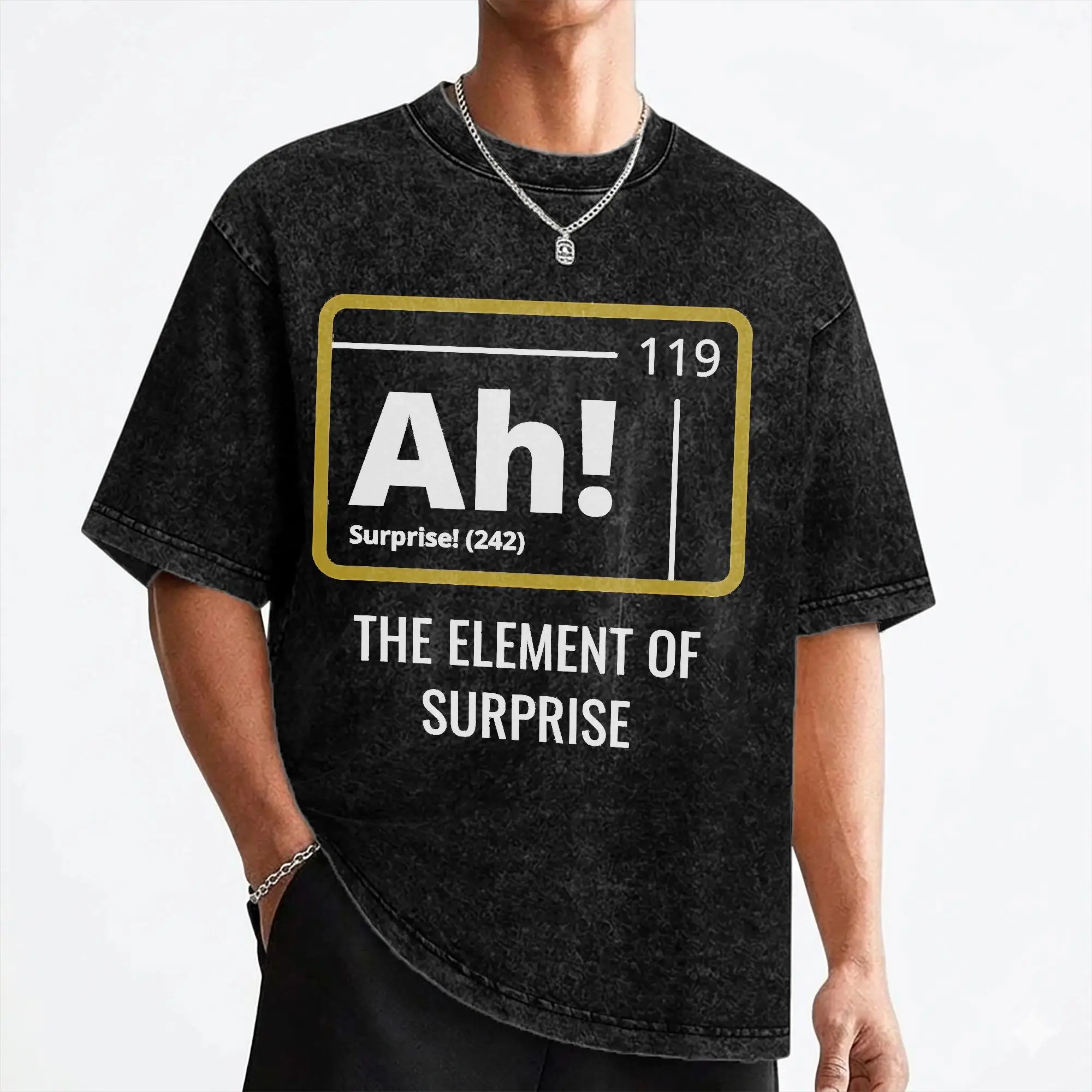 Ah! The Element Of Surprise T Shirt Hip Hop Washed Short Sleeve Harajuku T-Shirts Vintage for Men Tops Streetwear Printed Tees