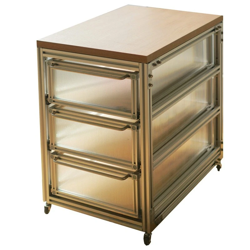 

Simple and modern aluminum profile file cabinet Home study Mobile cart Changhong glass chest of drawers Bedside cabinet