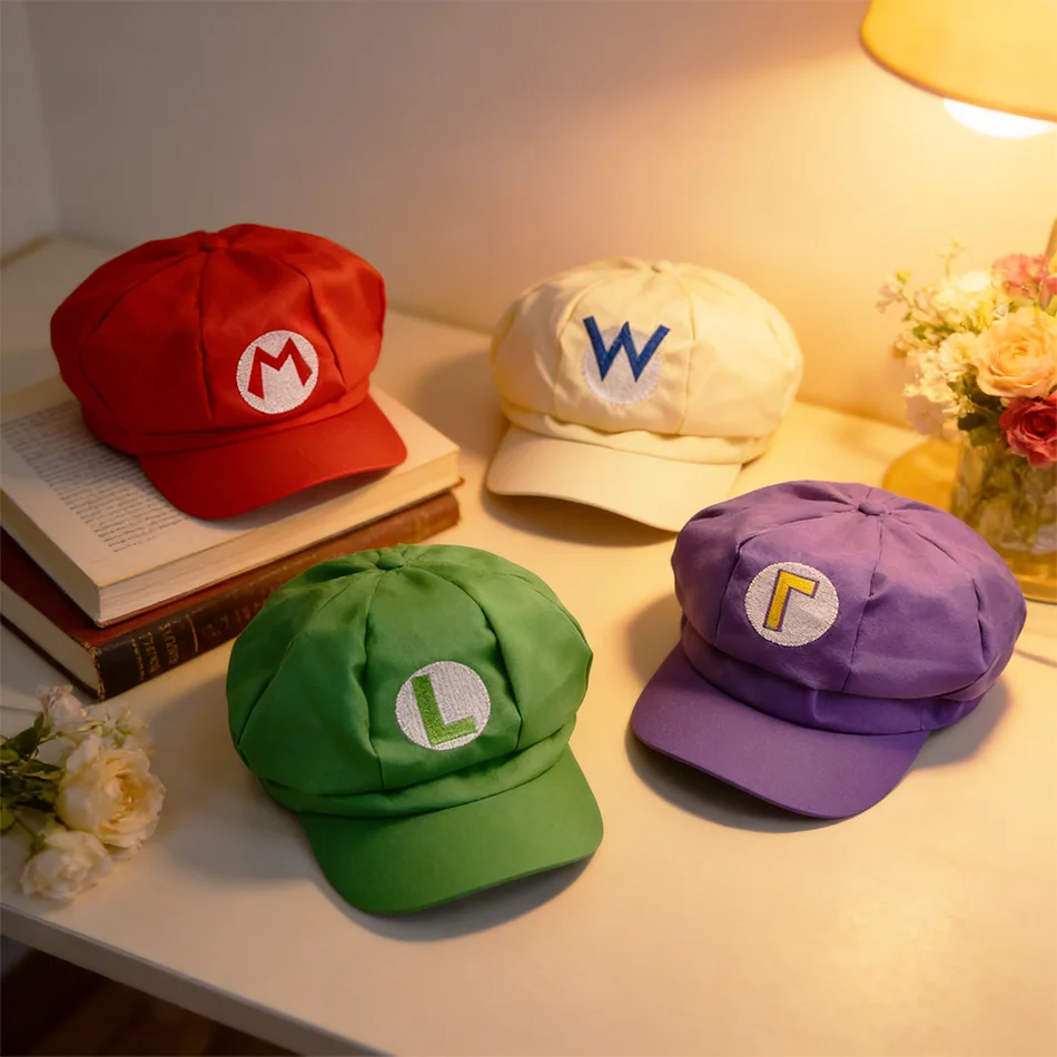 

Hot Anime Character Hats Princess Hats Mushroom Hats Cosplay Headwear Red Green Baseball Caps with English Letter Embroidery