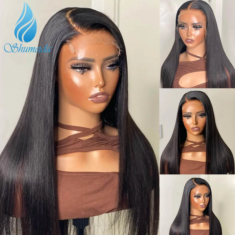 Shumeida 150 Density Straight Human Hair Wigs with 5x5 Closure Peruvian Hair 5x5 Closure Wig Glueless Lace Wigs with Lace Closur