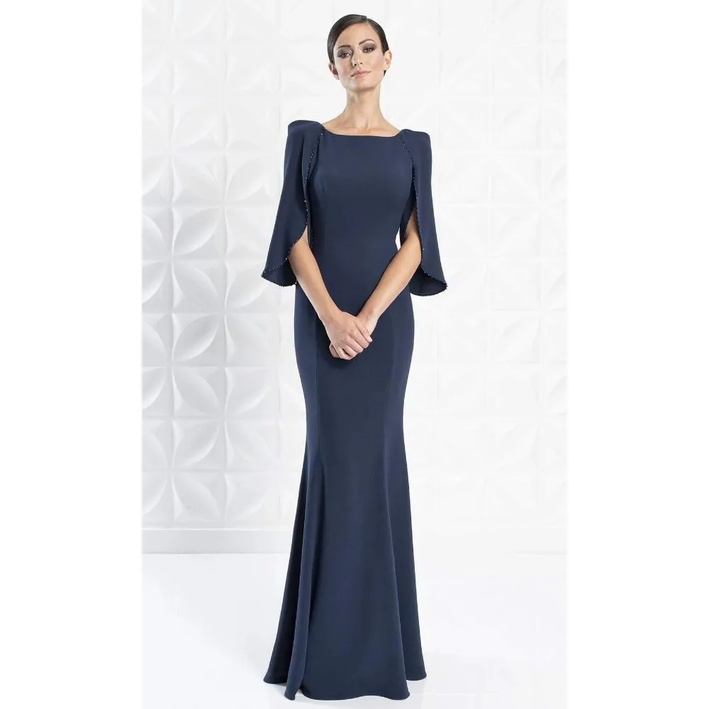 ชุดเดรสลูกปัดสั่งทำพิเศษสำหรับคุณแม่เจ้าสาวงานแต่งงาน สีกรมท่า ชุดราตรีผู้หญิง ชุดค็อกเทลยาวผ้าเจอร์ซีย์สุดหรู