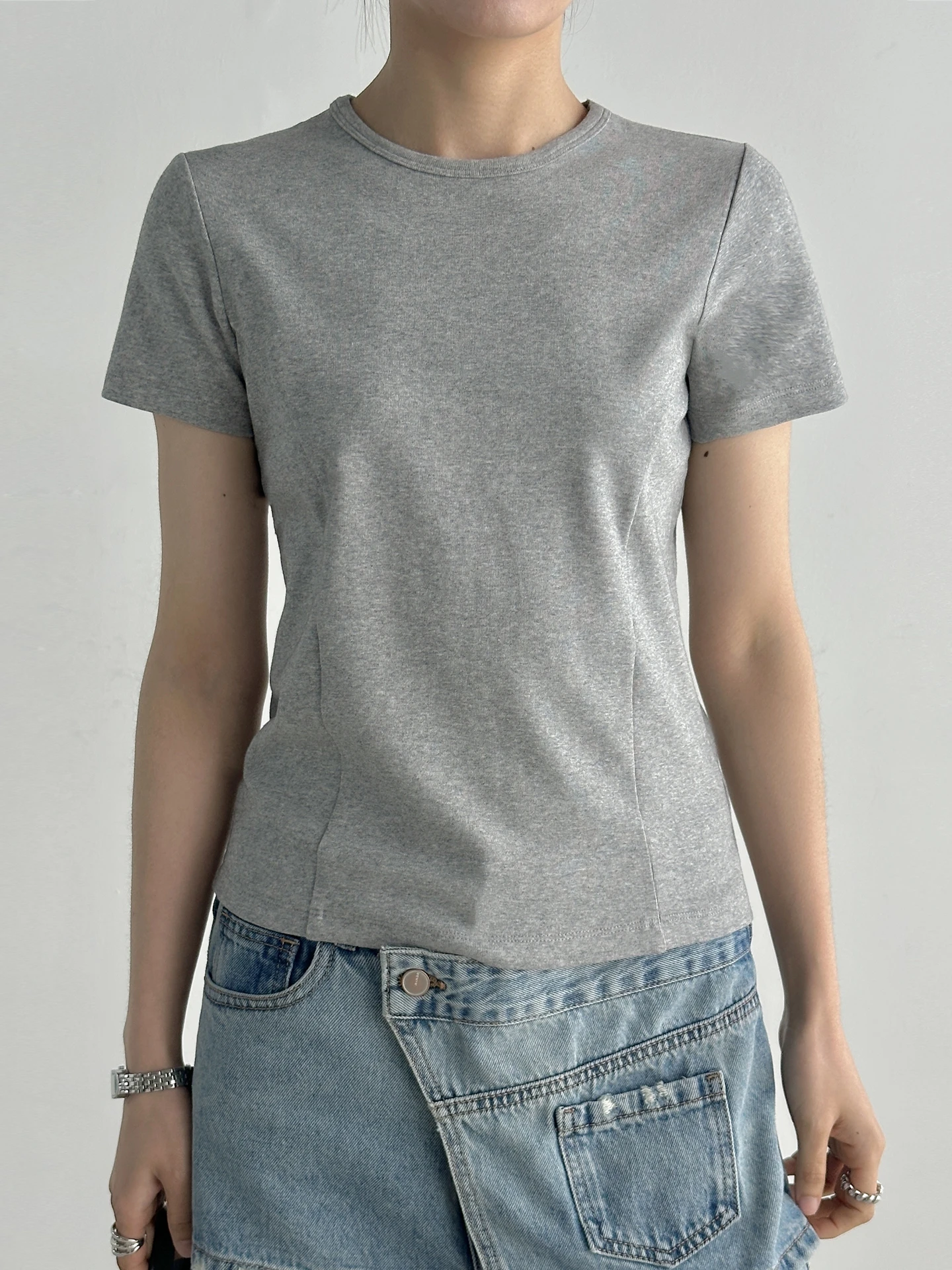 

Slim Fit Cotton Short Sleeve T-Shirt Women's round Neck Basic Layering Top Inner Outer Wear Shoulder Appropriate Summer Tee