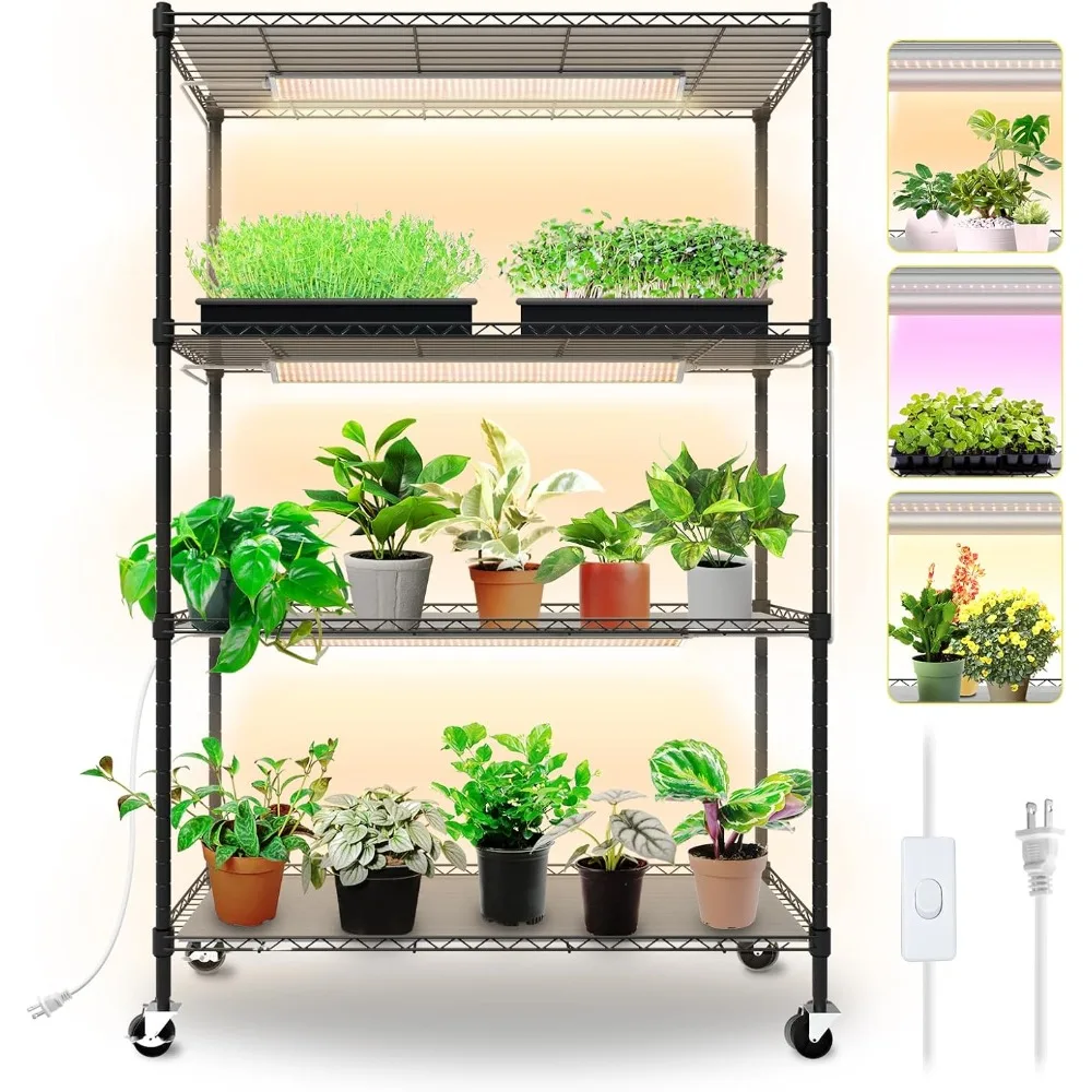 

plant shelf with grow lights, 4-tier grow light shelf with 30w t5 full spectrum grows lights, plant stand with grows light