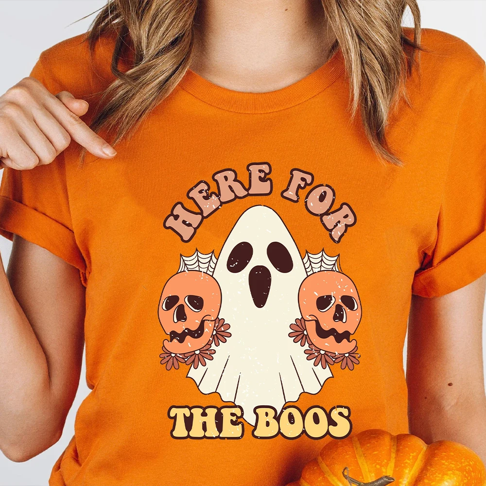 

Fashion Halloween Women T-shirt Cute Boo and SPOOKY SEASON Print Short Sleeve Tees Shirt Halloween Female Clothing T Shirts
