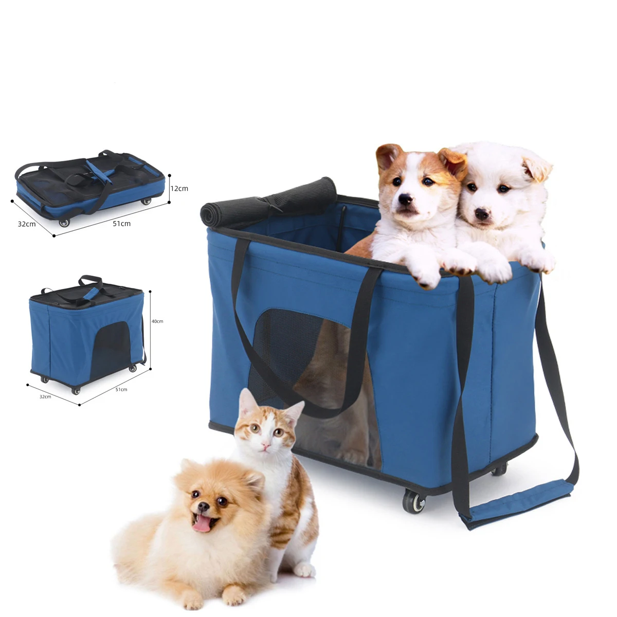 Passeggini pieghevoli per animali domestici da viaggio a 4 ruote per cani e gatti di taglia grande