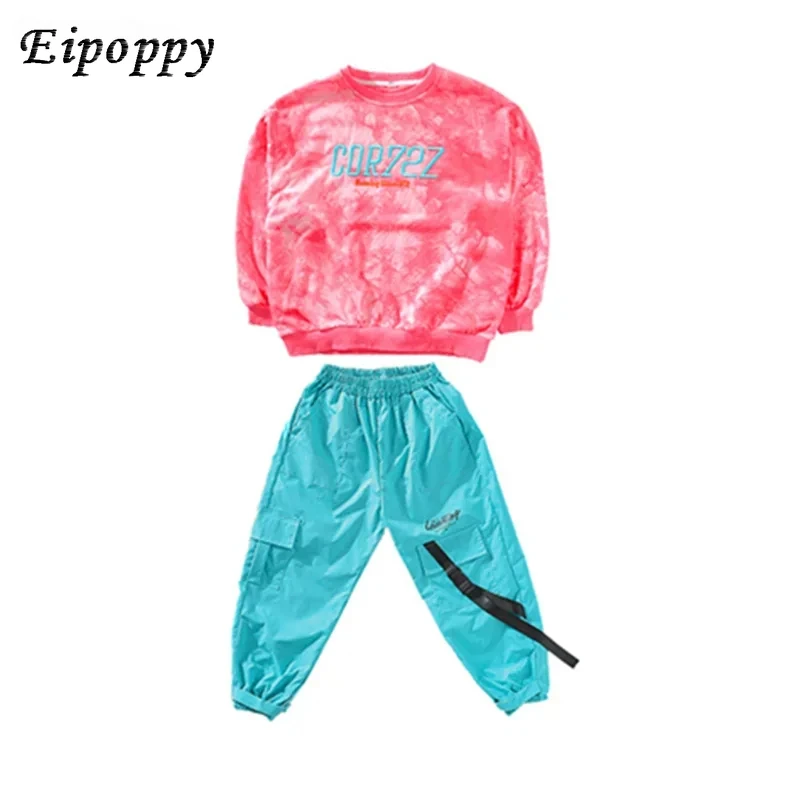 Boys and Girls' Moda Pullover Roupas Set, moletom, Street Dance, Calças Cargo