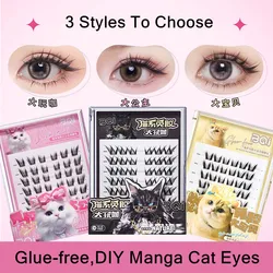 Glue-free Fluffy Winged False Eyelashes Self-adhesive Thick No Need Remove Reusable Segmented Lash Anime Eyes