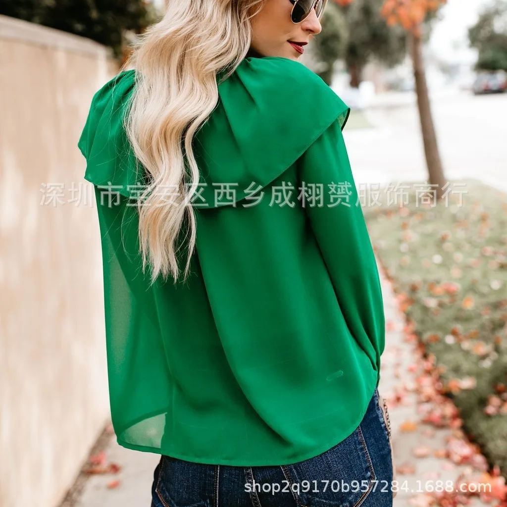 Camicia in chiffon con scollo tondo da donna nuova primavera 2025 Top femminile 1211