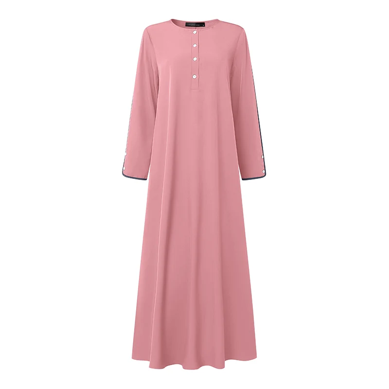 Robe Abaya Musulmane Élégante ZANZEA 2026, Robe Longue Maxi Printemps, Col Rond, Manches Longues, Robe d'été, Robe de Ramadan, Kaftan, Eid Vestidos
