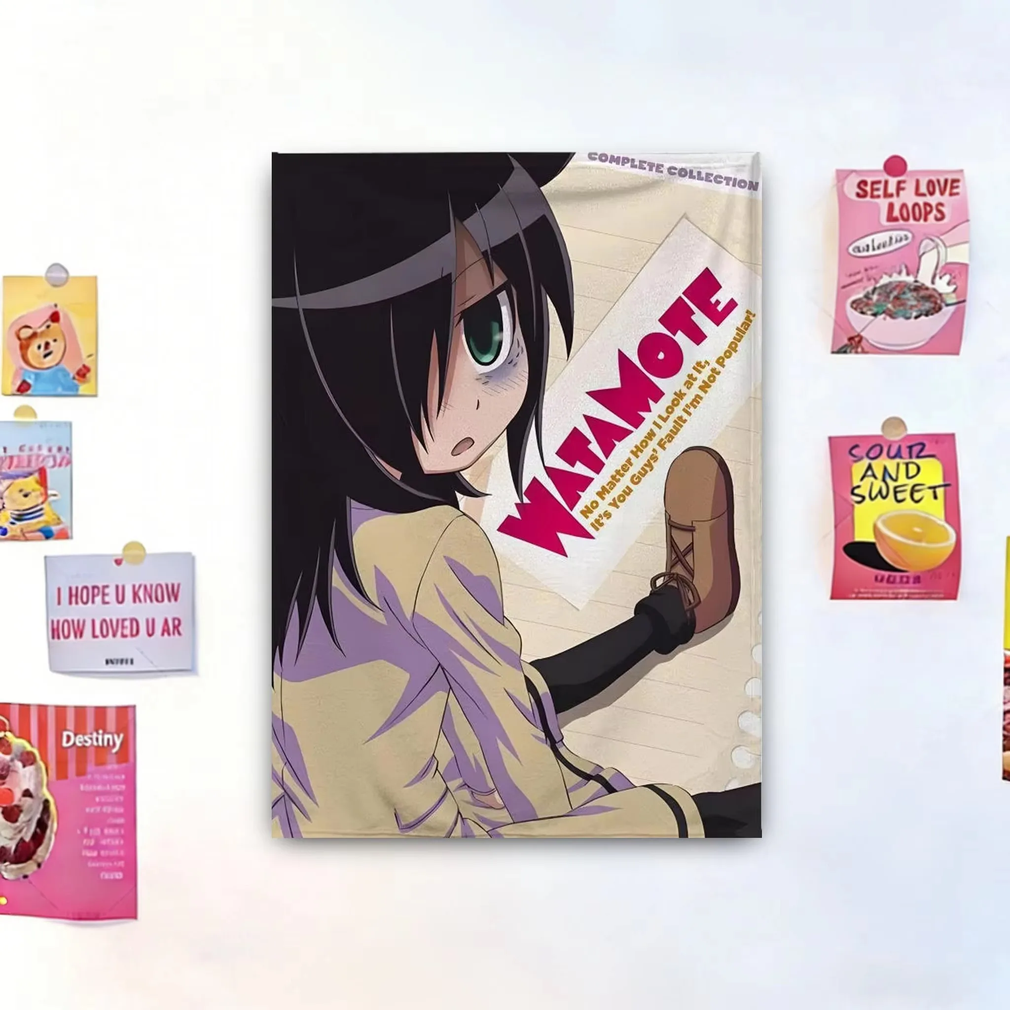 Watamote Anime Tapestry Tomoko Kuroki Cute Wall Hanging, Japanese Anime Girl Room Decor Aesthetic Bedroom Dorm Wall Art