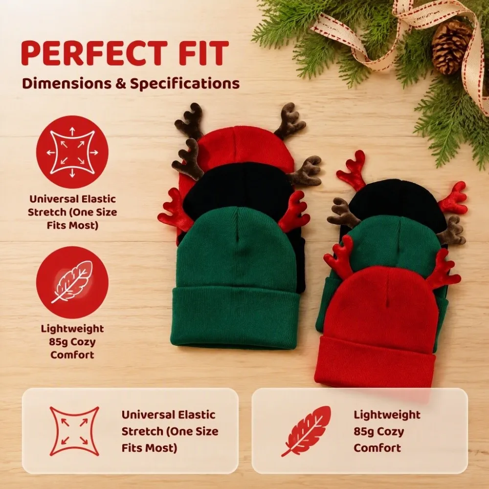 Party Weiche Rentiergeweih-Mütze Niedliche Vielseitige Strickmütze Warme Praktische Hirschgeweih-Mütze Weihnachten – Detail 10