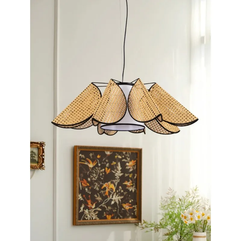

Natural Wabi-sabi Style Rattan Woven Pendant Light For Restaurant Banquet Hall Homestay Study Zen Vintage Chandelier