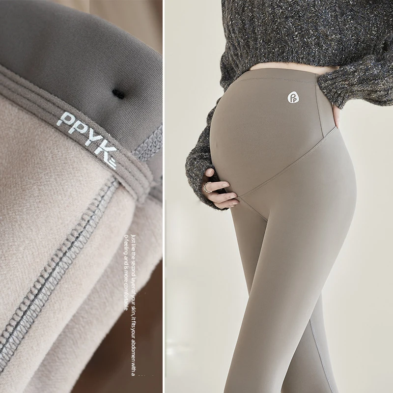 Winter Maternity Fleece Leggings Warm Pants for Pregnant Women Inner Short Plush Pregnancy Clothes Supporting Abdomen Tights