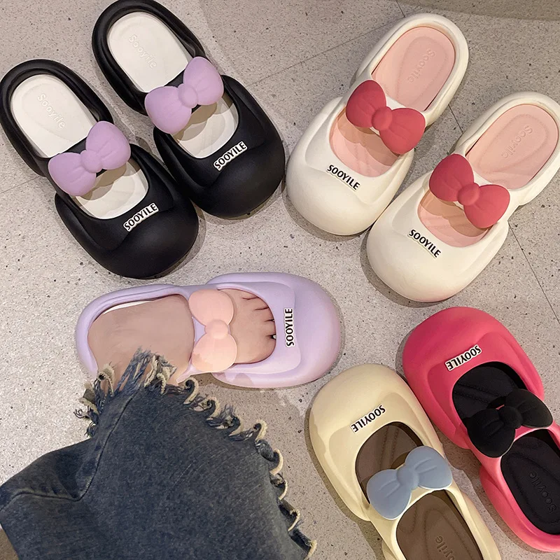 

Mules Summer Slippers Women Home Fashion Luxury Designer Shoes Girls Cartoon Bow Cute Platform Slides Casual Flat Indoor Sandals