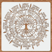 1PC 12x12 Inch Pagan Wheel of the Year Stencil – Norse Tree of Life Mandala Template for Wicca Wall Decor