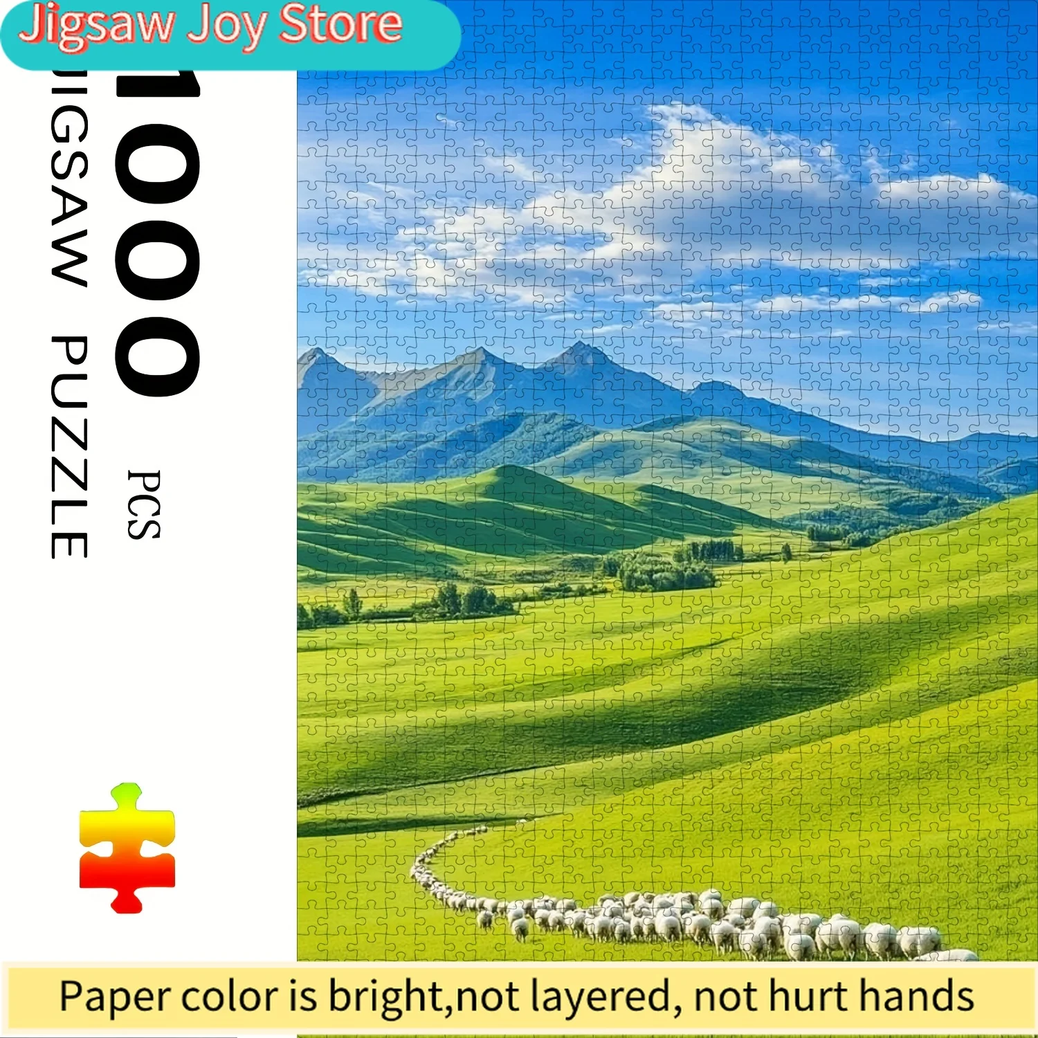 

1 Box of 1000 Large Challenging Puzzles - Beautiful Grassland Landscape Design, Scratch-Resistant, Family Fun, Home Decor, Bra