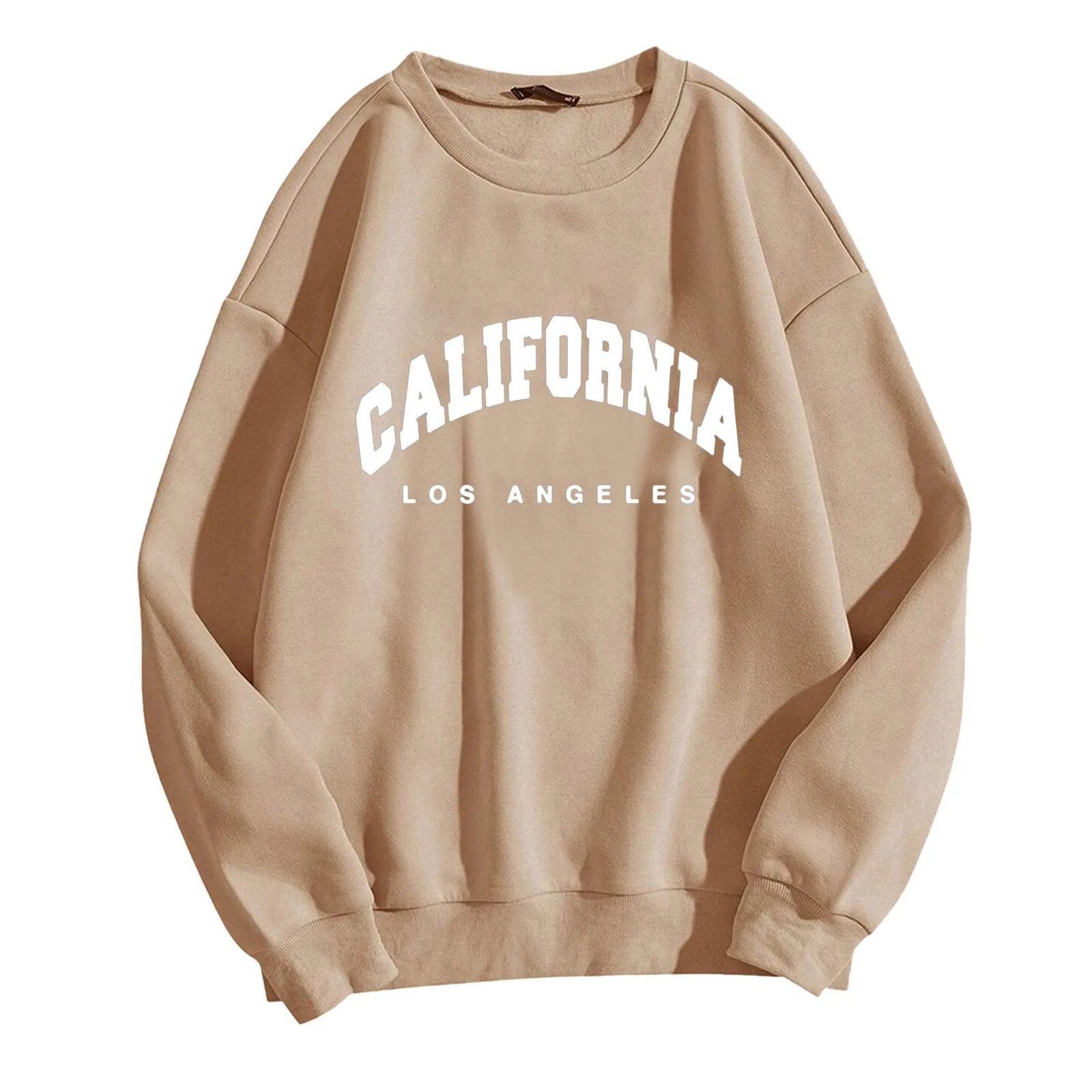 Womens Hoodies Long Sleeve Graphic California Letters Print Crew Neck Sweatshirts Pullover Hip Hop Streetwear Crewneck Female