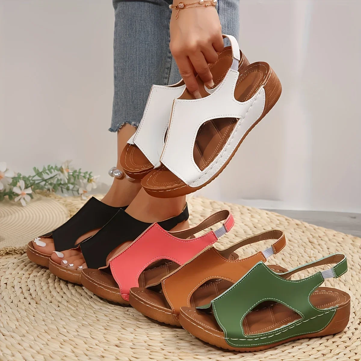 

Soft Sole Wedge Sandals - Stylish Peep Toe Design,Chic Cut-out Details, Perfect for Casual Outdoor Summer Occasions