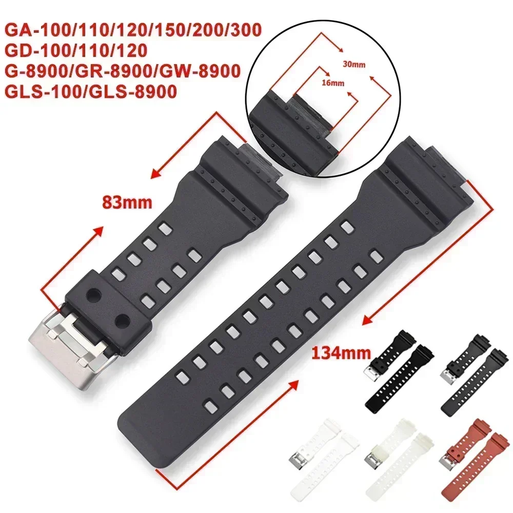 Strap for Casio G-Shock GA-100/110/120/140/200/400/700 800 GD-100/110/120 G-8900 GLS-100 Replace Silicone Resin Watch Band 16mm