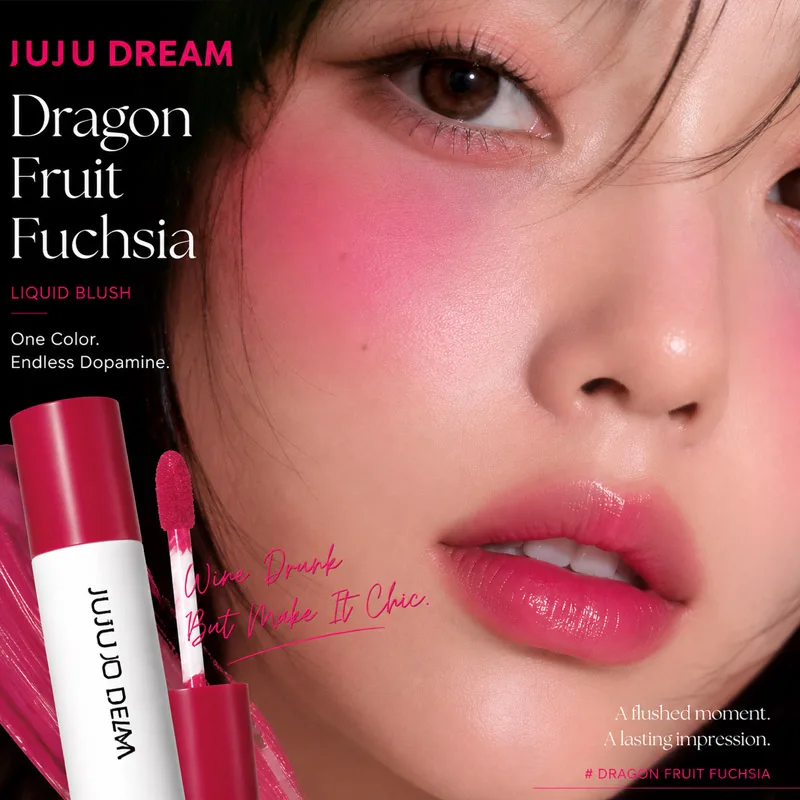 JUJU DREAM Liquid Blush, High-Pigment Rose Pink Seamless Cloud Paint, Dewy Finish Waterproof Long-Lasting Cheek Tint Makeup