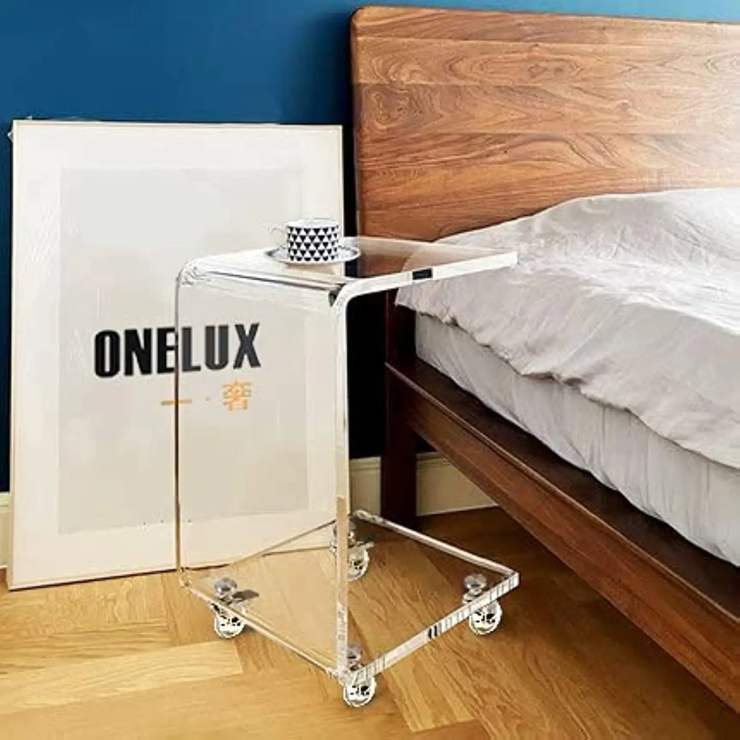 Mobile C Shaped End Table,Acrylic Sofa Side Table, Snack Table On Wheels,Clear Rolling Table image 4