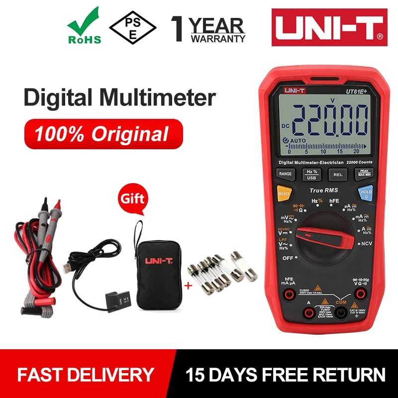 UNI-T Professional Multimeter Digital UT61E+ UT61D+ UT61B+ DC AC 1000V 60mF/220 mF Capacitance Test True RMS Auto Range Meter