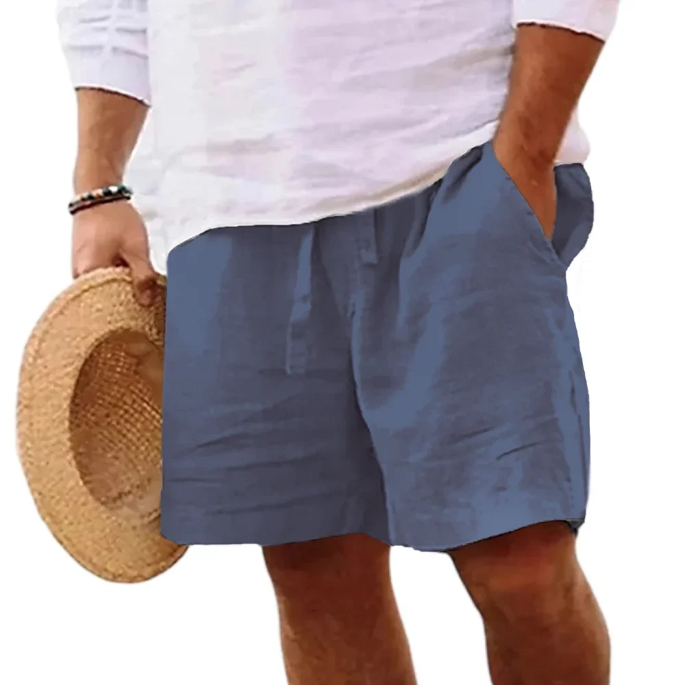 Celana Pendek Linen Katun Pria Celana Pendek Ringan Warna Solid Celana Pendek Pantai Linen Celana Pendek Besar Olahraga Jogging Pria Pakaian Jalanan S-3XL
