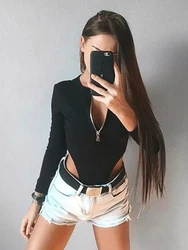 BIG PROMOTION Y2K European and American Summer New Women's Long Sleeve Slim Fit Bodysuit Sexy Spicy Girl Personality Zipper Top