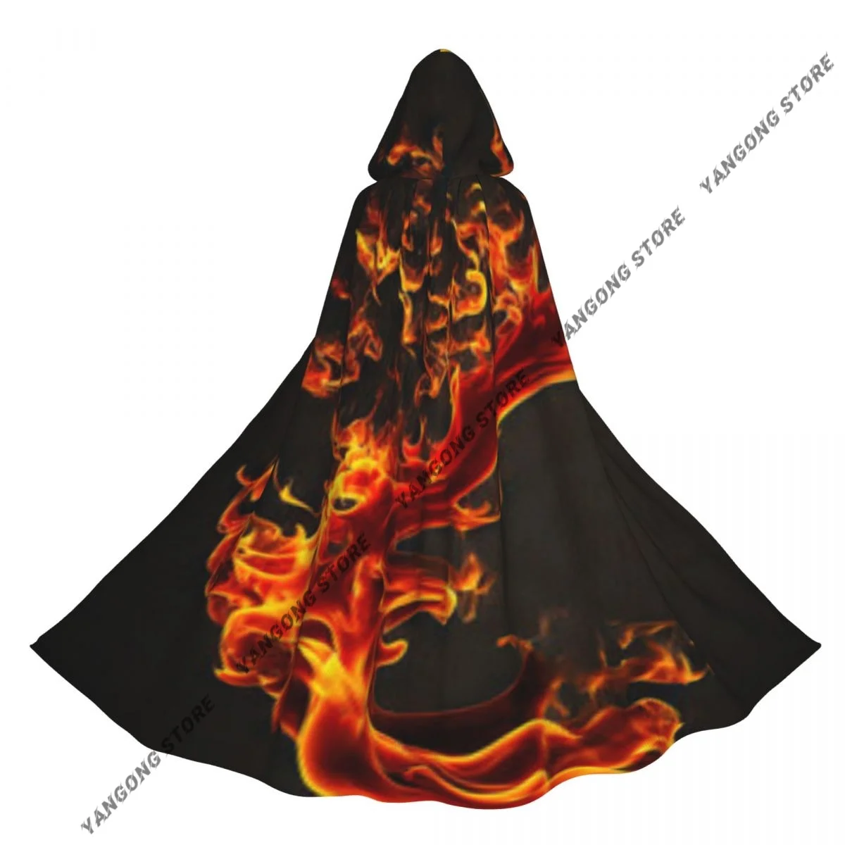 Witch Cloak Blaze Fire Flame Halloween Cosplay Costume Unisex Adult Cloak Retro Ages Cape