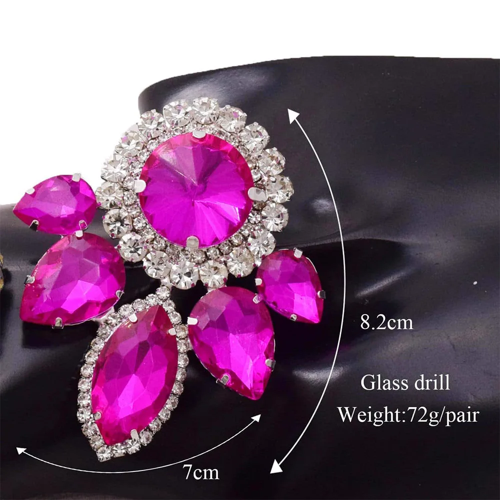 Luxury 8.2CM Oversize Clip on Earrings for Drag Queen Ear Studs Women Jewelry Rhinestones Glass Gemstones