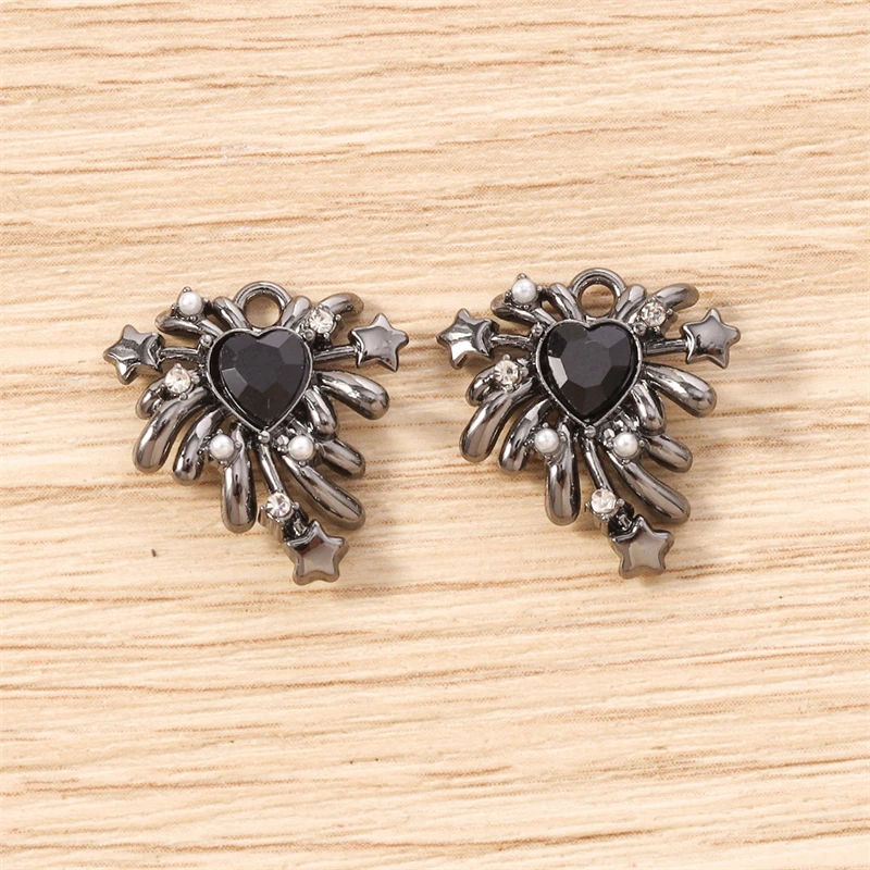 5 Stück 17x17mm Niedliche Kristall-Metall-Herz-Feuerwerk-Anhänger für Schmuckherstellung, Ohrringe, Halsketten, Armbänder, DIY-Bastelbedarf – Detail 18