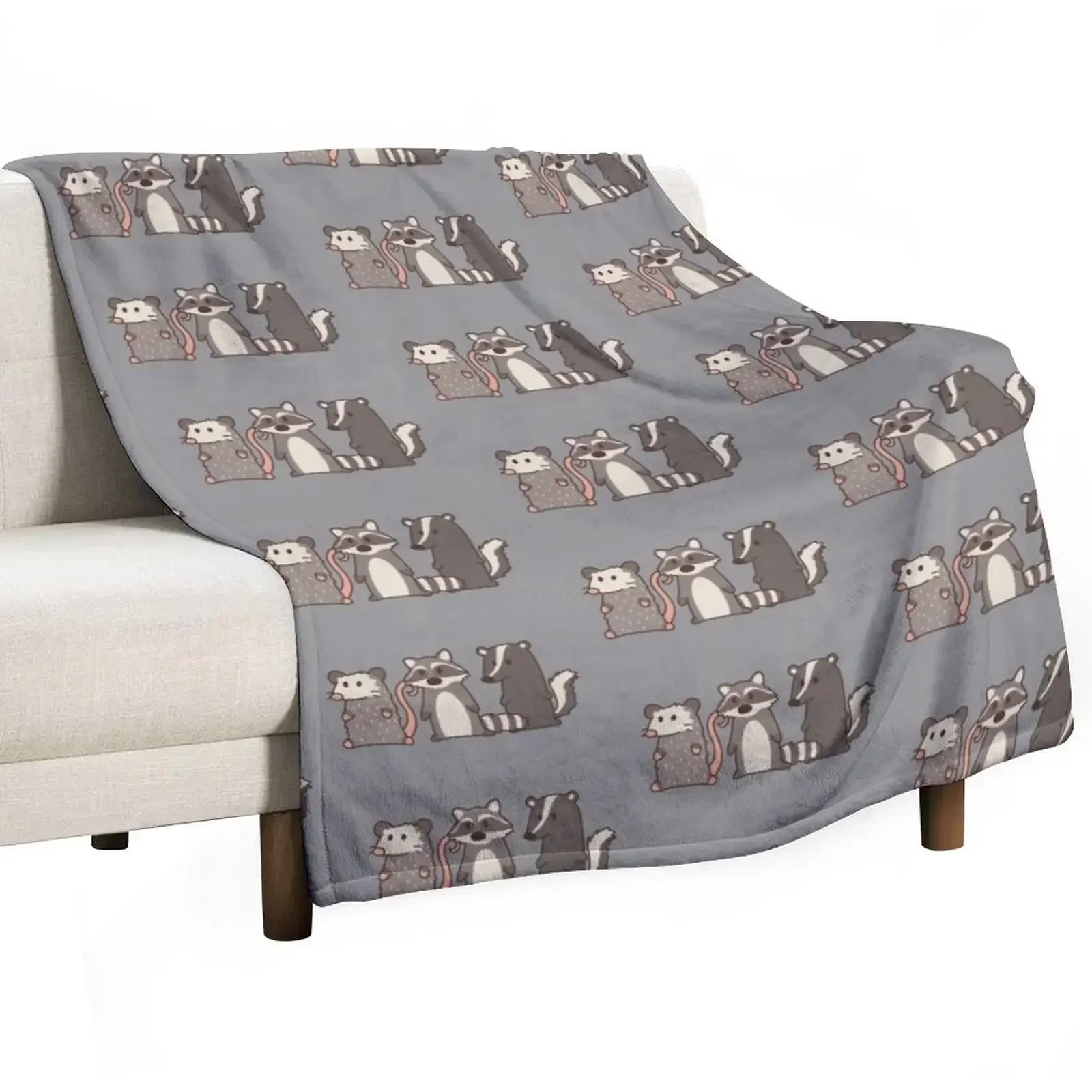 

raccoon, opossum & skunk woodland friends Throw Blanket Thins Travel Blankets